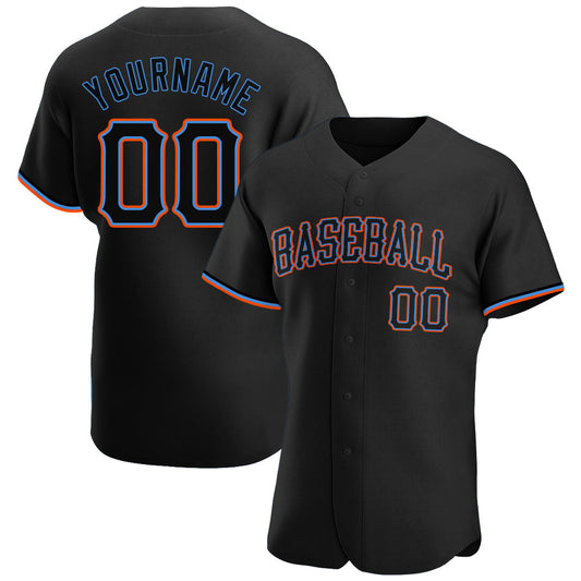 Custom Black Black-Powder Blue Authentic Baseball Jersey - Sky-Custom