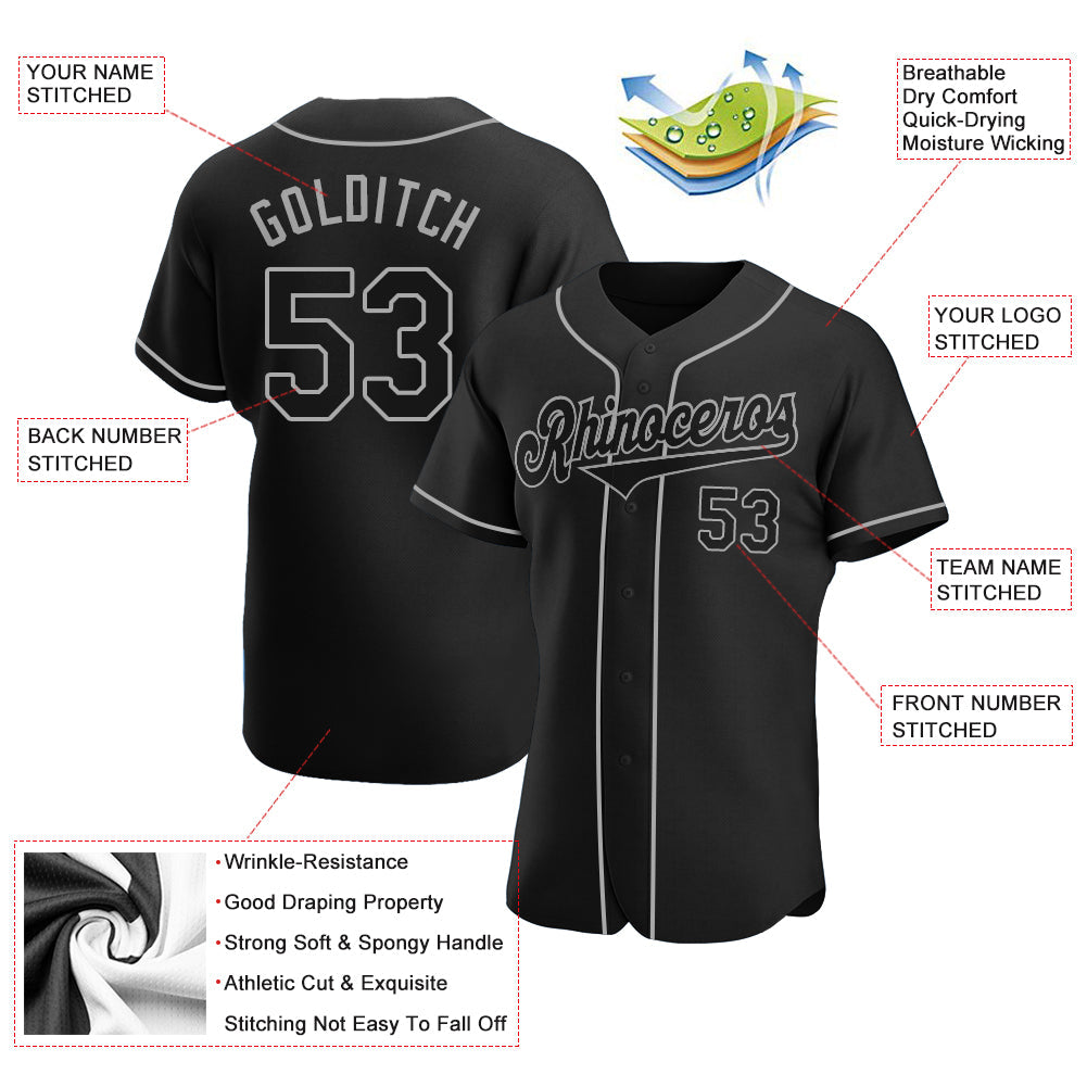 Custom Black Black-Gray Authentic Baseball Jersey - Sky-Custom
