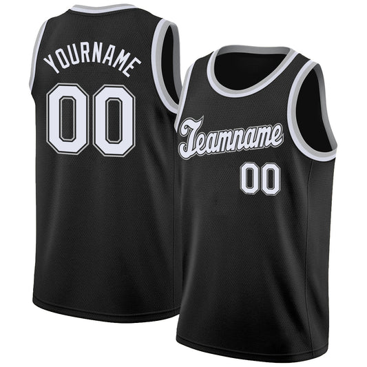 Custom Black White-Gray Round Neck Rib-Knit Basketball Jersey - Sky-Custom