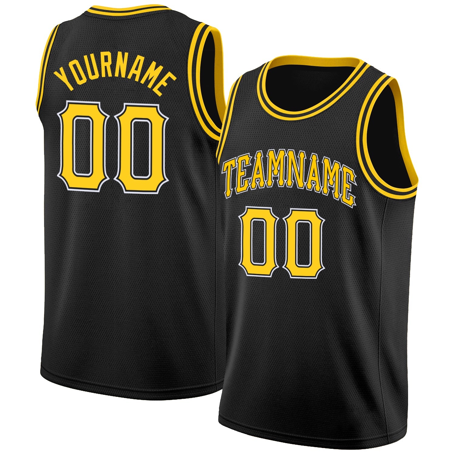 Custom Black Gold-White Round Neck Rib-Knit Basketball Jersey - Sky-Custom
