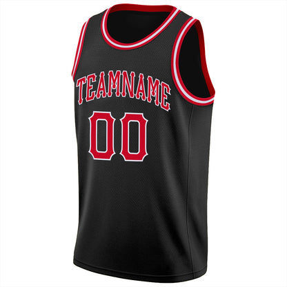 Custom Black Red-White Round Neck Rib-Knit Basketball Jersey - Sky-Custom