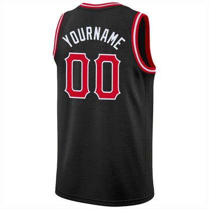 Custom Black Red-White Round Neck Rib-Knit Basketball Jersey - Sky-Custom