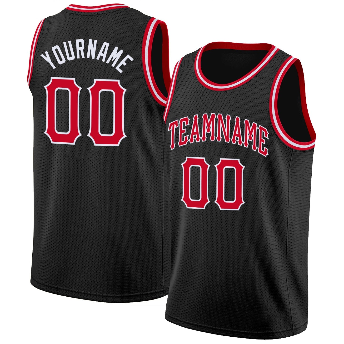 Custom Black Red-White Round Neck Rib-Knit Basketball Jersey - Sky-Custom