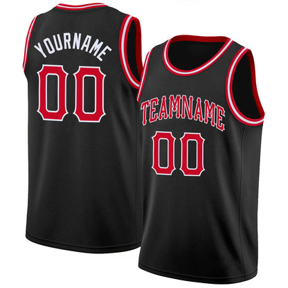 Custom Black Red-White Round Neck Rib-Knit Basketball Jersey - Sky-Custom