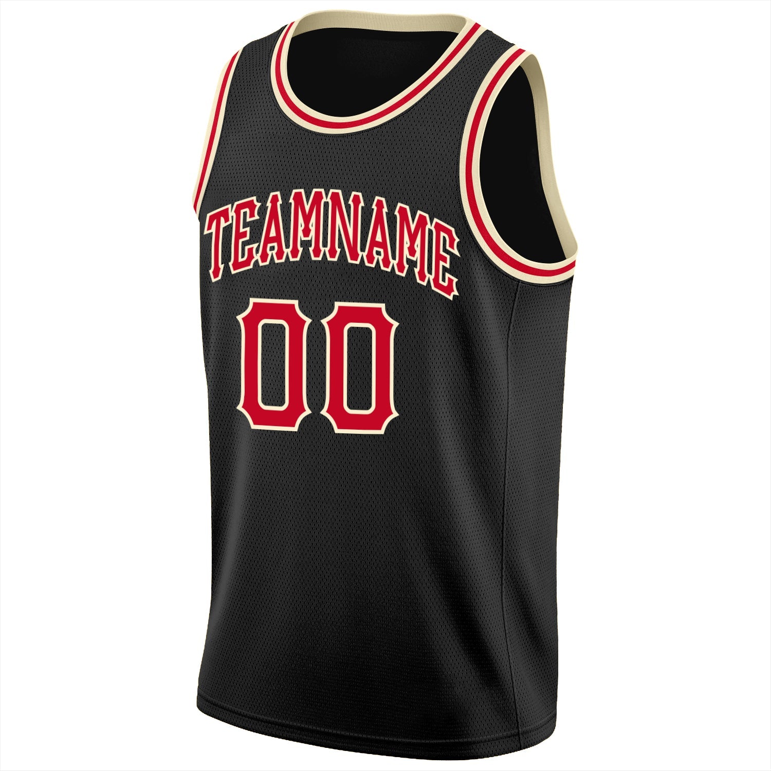 Custom Black Red-Cream Round Neck Rib-Knit Basketball Jersey - Sky-Custom