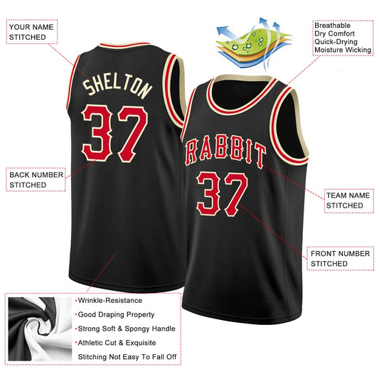 Custom Black Red-Cream Round Neck Rib-Knit Basketball Jersey - Sky-Custom