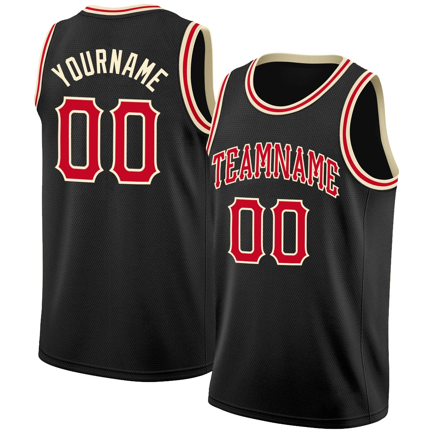 Custom Black Red-Cream Round Neck Rib-Knit Basketball Jersey - Sky-Custom