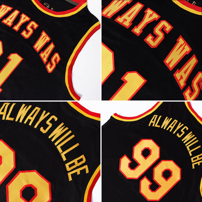 Custom Black Gold-Red Round Neck Rib-Knit Basketball Jersey - Sky-Custom