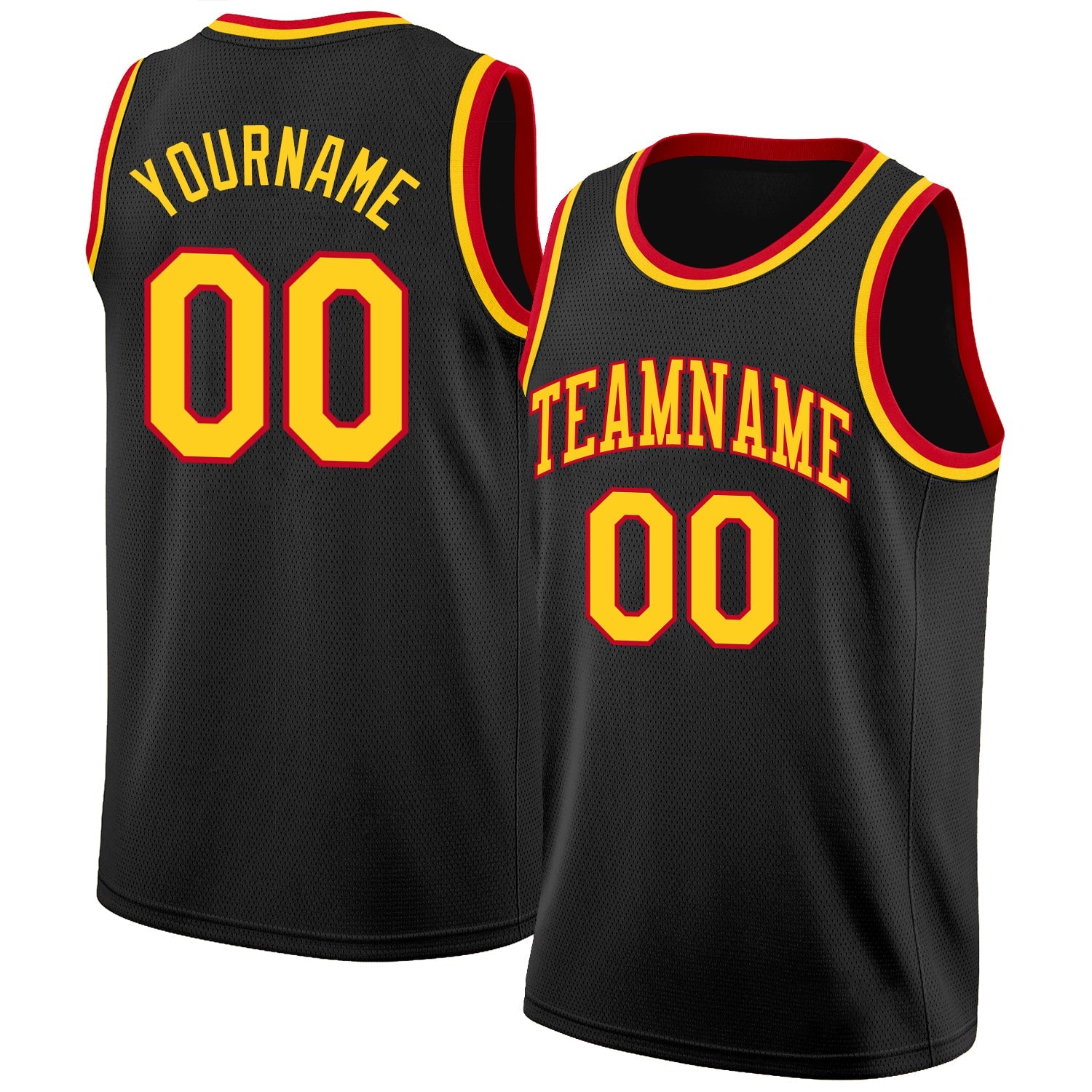 Custom Black Gold-Red Round Neck Rib-Knit Basketball Jersey - Sky-Custom