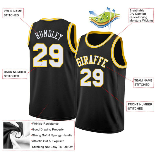 Custom Black White-Gold Round Neck Rib-Knit Basketball Jersey - Sky-Custom