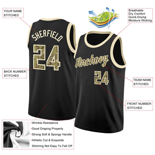 Custom Black Camo-Cream Round Neck Rib-Knit Basketball Jersey - Sky-Custom