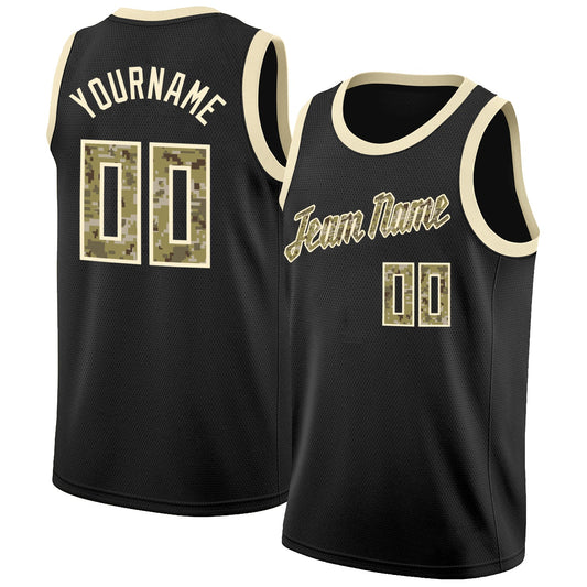 Custom Black Camo-Cream Round Neck Rib-Knit Basketball Jersey - Sky-Custom