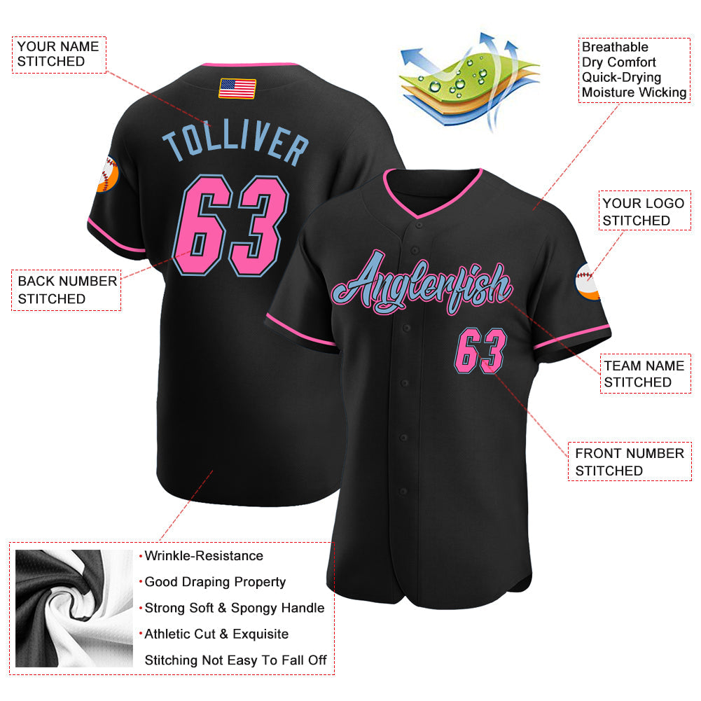 Custom Black Pink-Light Blue Authentic American Flag Fashion Baseball Jersey - Sky-Custom