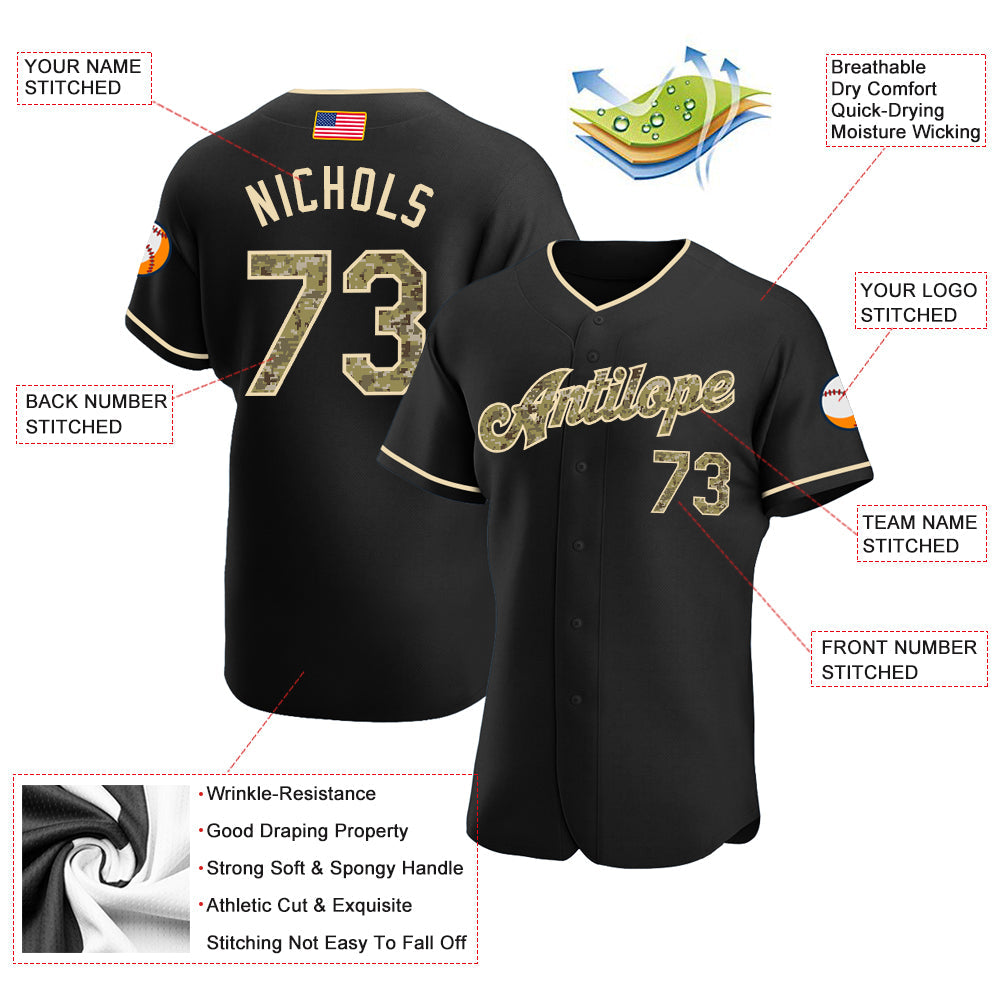 Custom Black Camo-City Cream Authentic American Flag Fashion Baseball Jersey - Sky-Custom