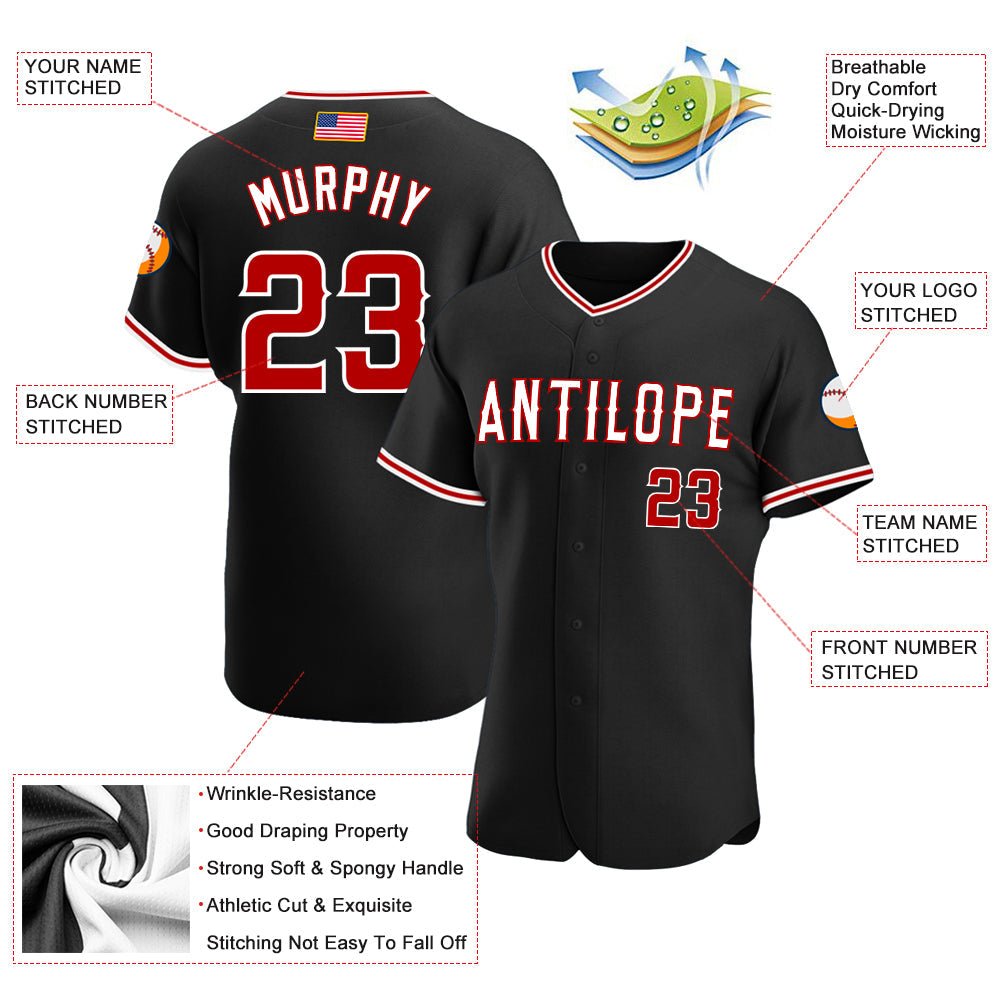 Custom Black Red-White Authentic American Flag Fashion Baseball Jersey - Sky-Custom