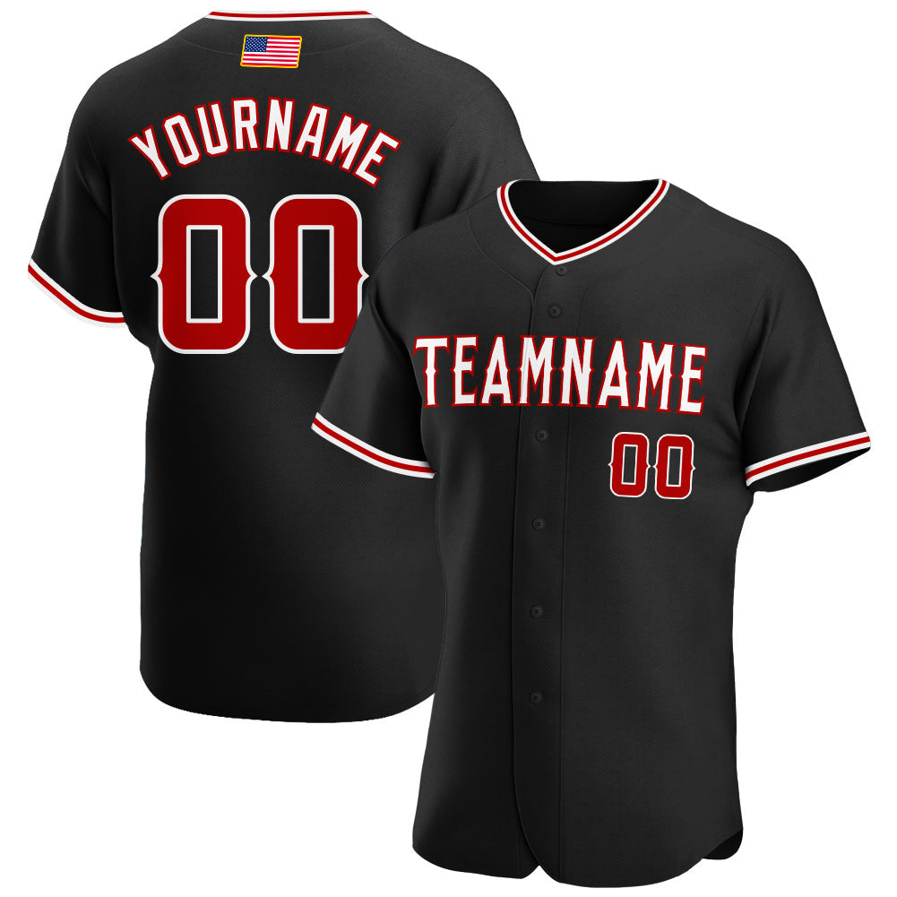 Custom Black Red-White Authentic American Flag Fashion Baseball Jersey - Sky-Custom