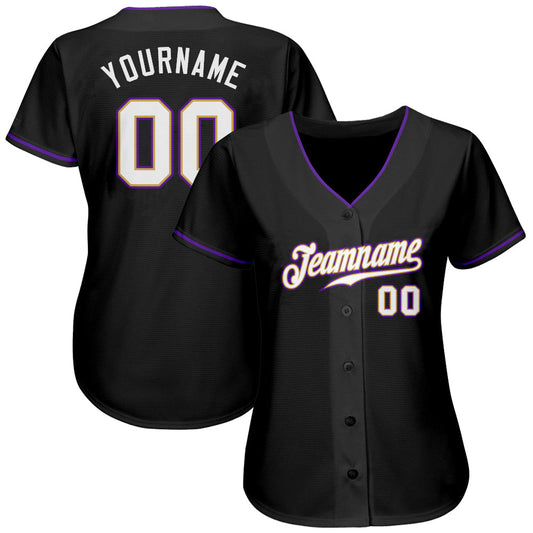 Custom Black White-Purple Authentic Baseball Jersey - Sky-Custom
