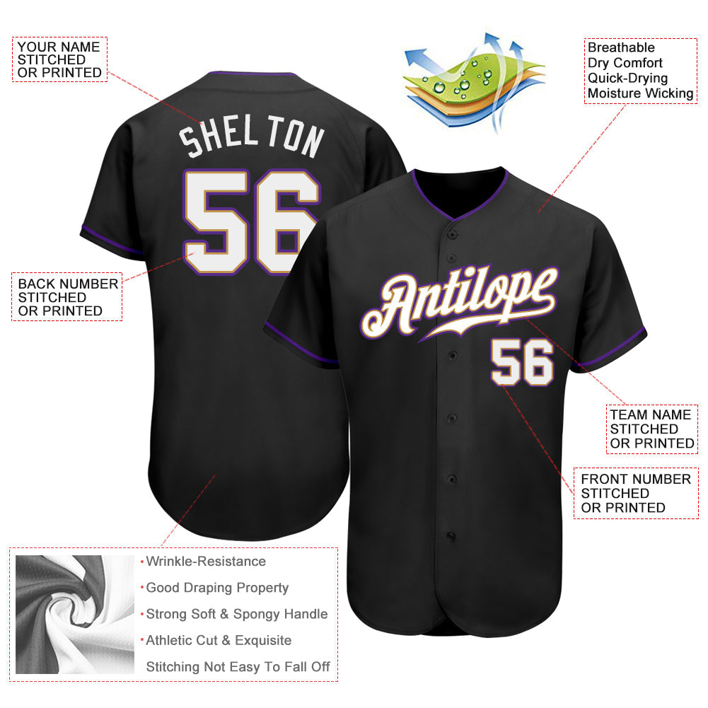 Custom Black White-Purple Authentic Baseball Jersey - Sky-Custom