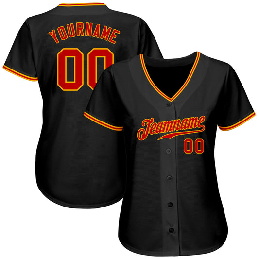 Custom Black Red-Gold Authentic Baseball Jersey - Sky-Custom