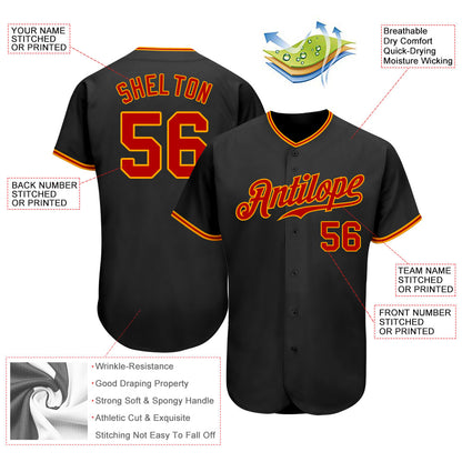 Custom Black Red-Gold Authentic Baseball Jersey - Sky-Custom