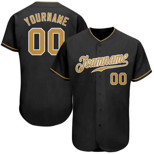 Custom Black Old Gold-White Authentic Baseball Jersey - Sky-Custom
