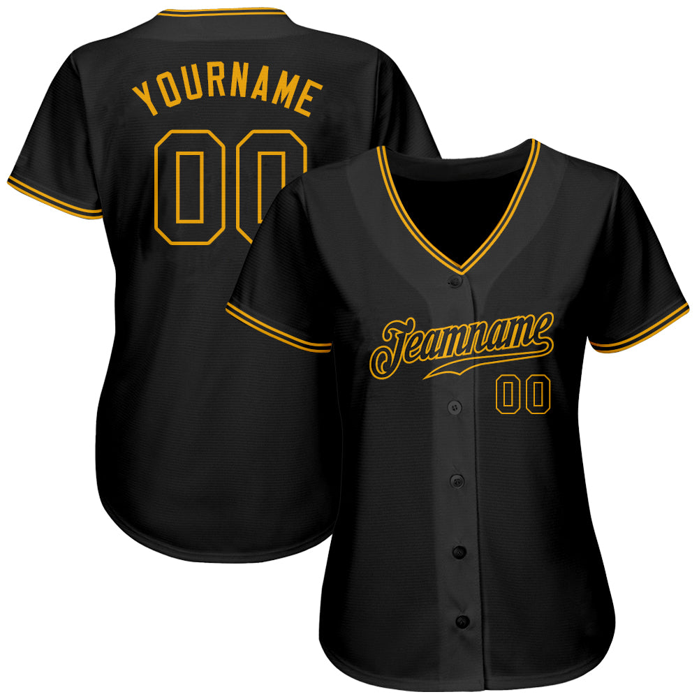 Custom Black Black-Gold Authentic Baseball Jersey - Sky-Custom