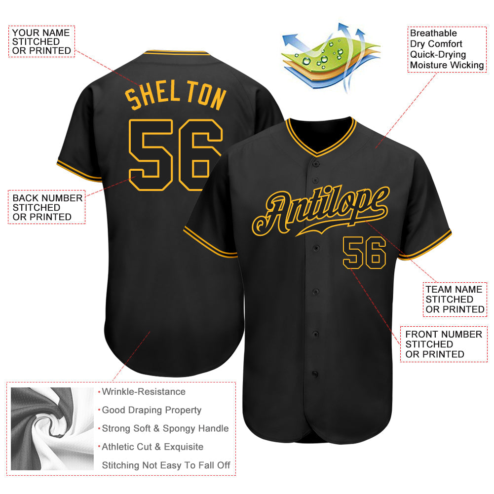 Custom Black Black-Gold Authentic Baseball Jersey - Sky-Custom