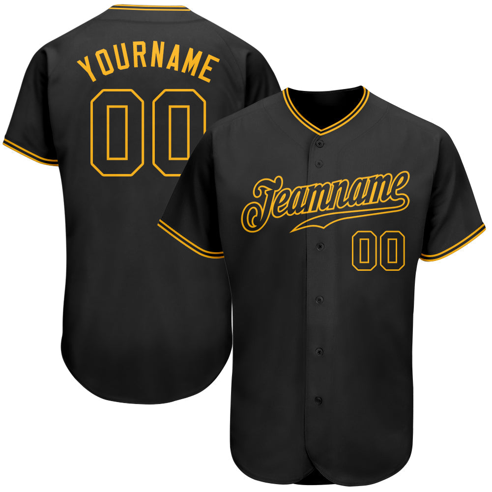 Custom Black Black-Gold Authentic Baseball Jersey - Sky-Custom