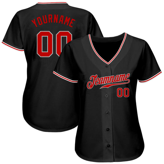 Custom Black Red-Gray Authentic Baseball Jersey - Sky-Custom