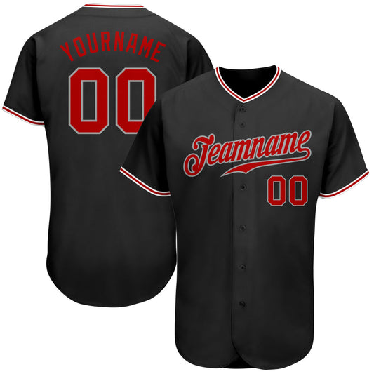 Custom Black Red-Gray Authentic Baseball Jersey - Sky-Custom