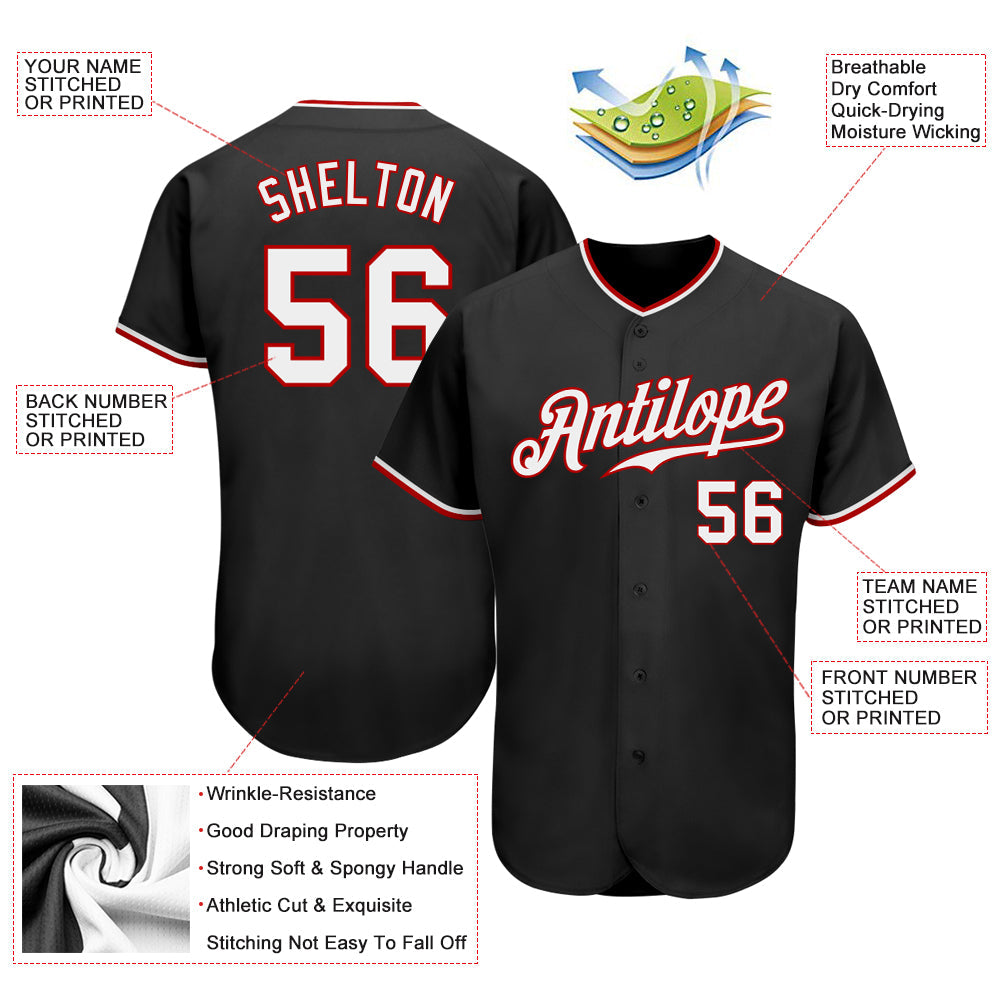 Custom Black White-Red Authentic Baseball Jersey - Sky-Custom