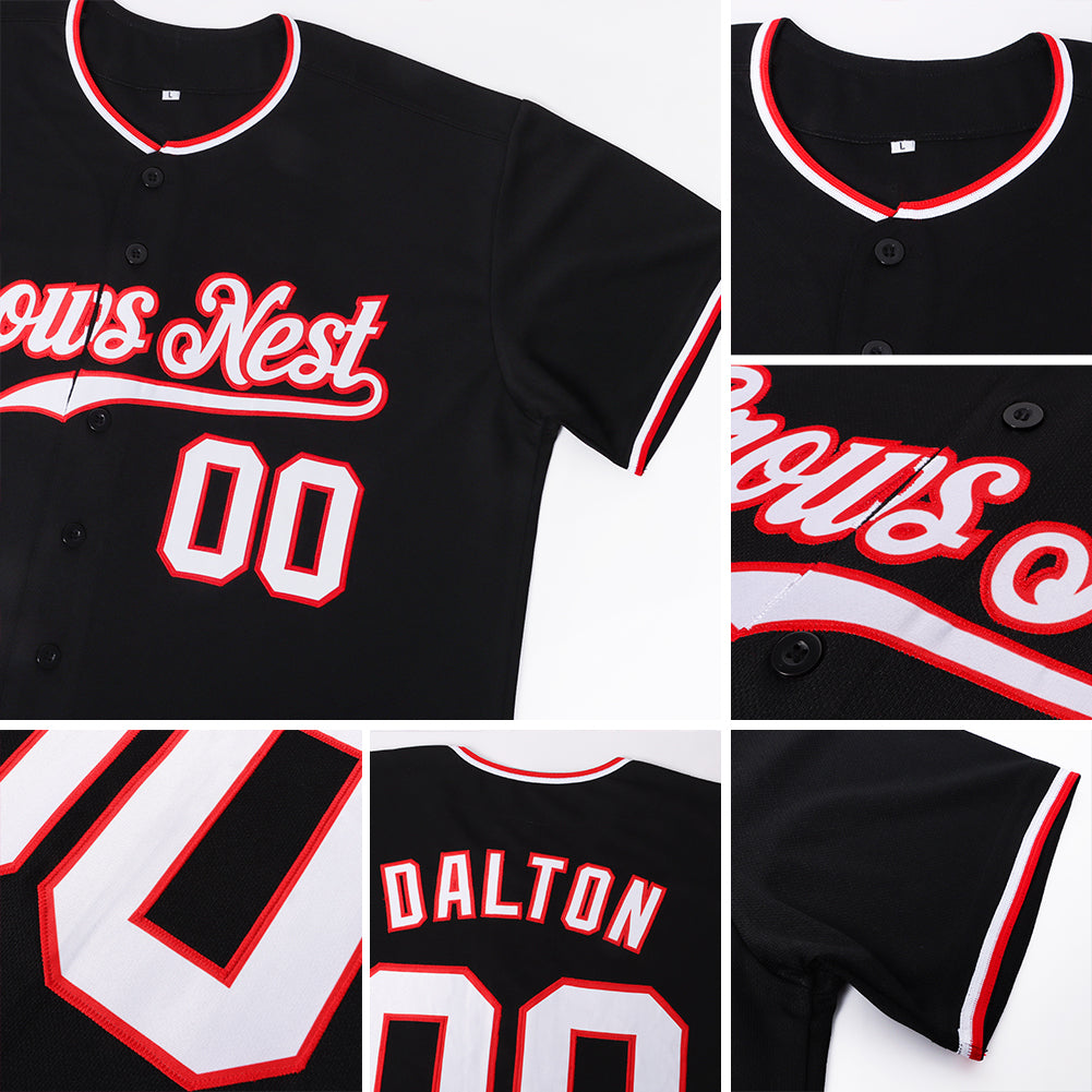 Custom Black White-Red Authentic Baseball Jersey - Sky-Custom