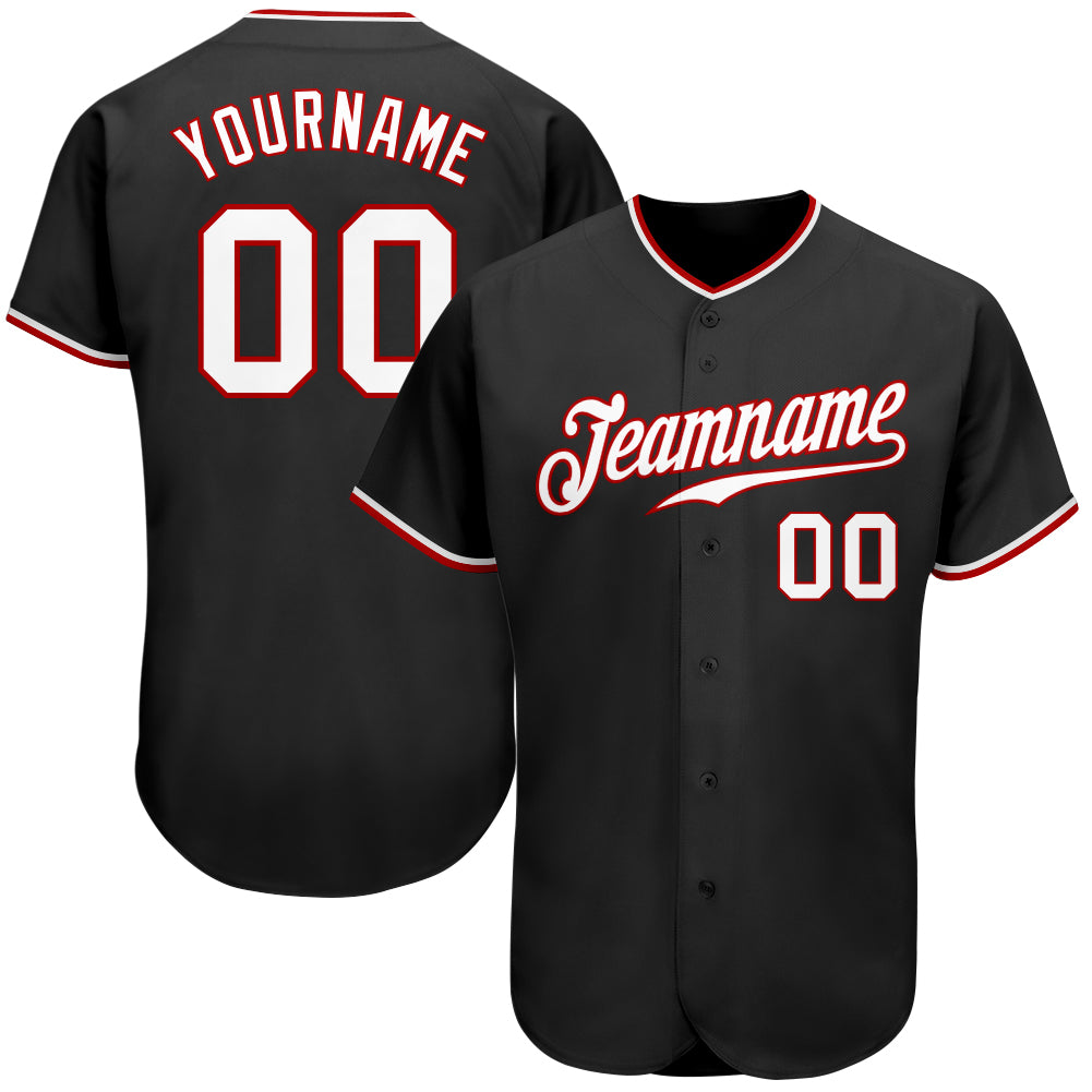 Custom Black White-Red Authentic Baseball Jersey - Sky-Custom