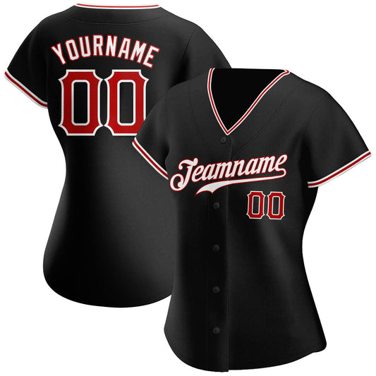 Custom Black Red-White Authentic Baseball Jersey - Sky-Custom
