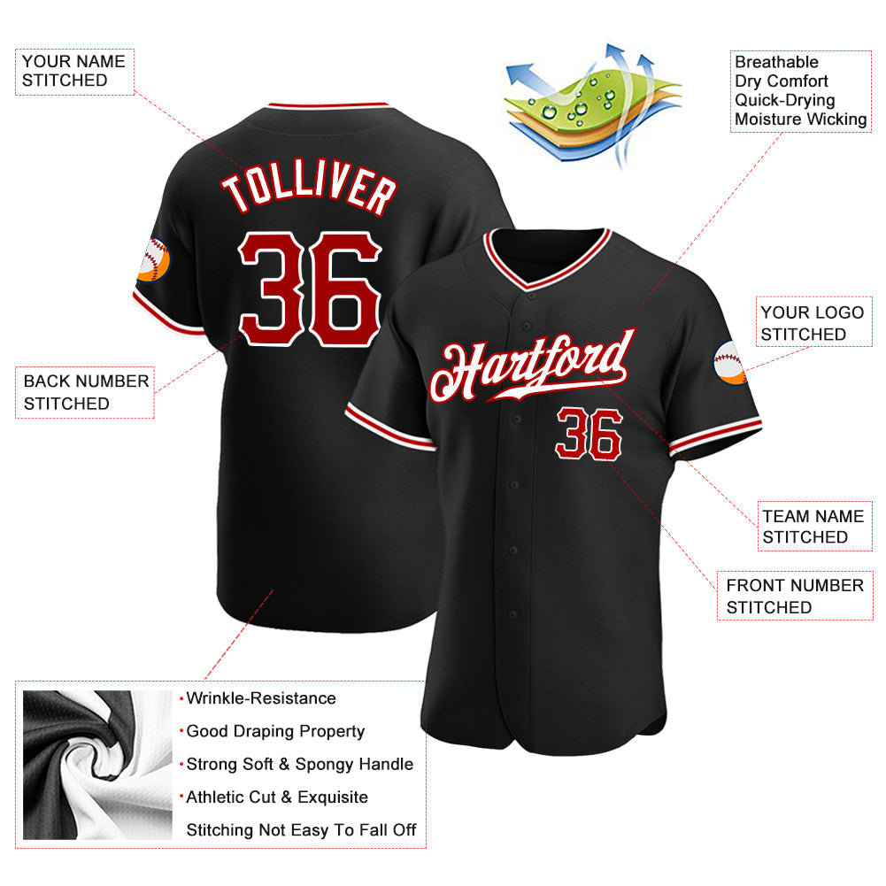Custom Black Red-White Authentic Baseball Jersey - Sky-Custom
