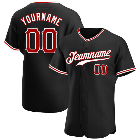 Custom Black Red-White Authentic Baseball Jersey - Sky-Custom