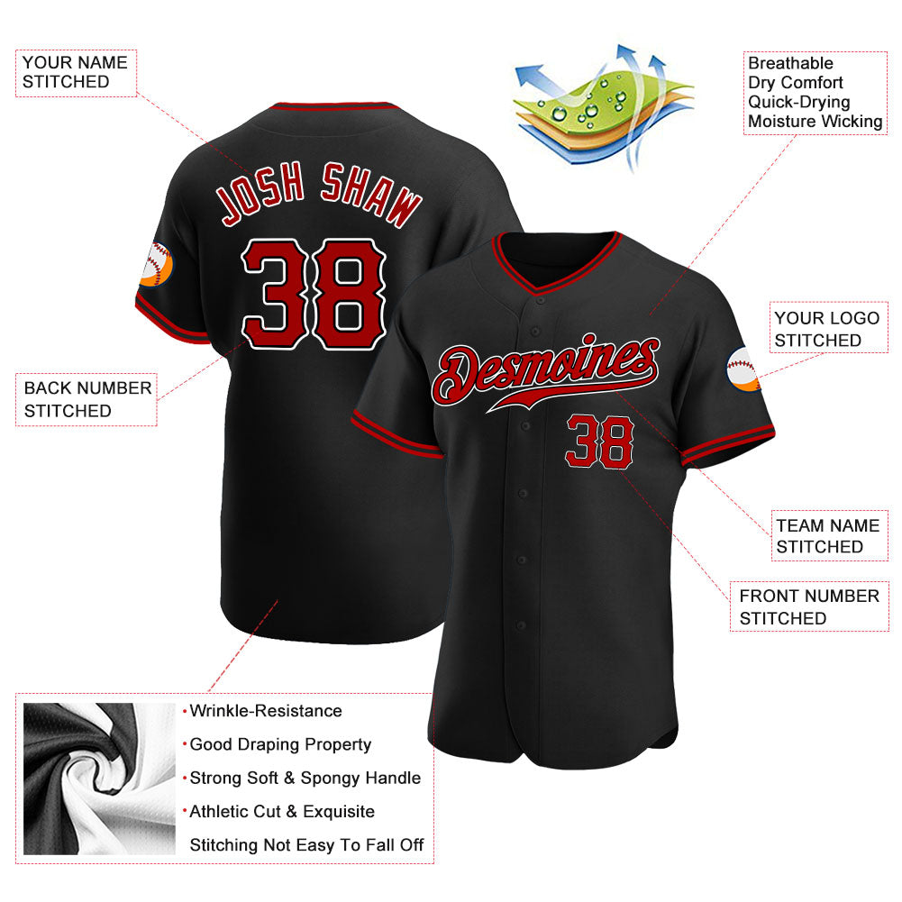 Custom Black Red-White Authentic Baseball Jersey - Sky-Custom