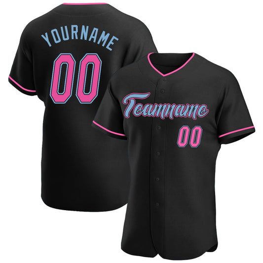 Custom Black Pink-Light Blue Authentic Baseball Jersey - Sky-Custom