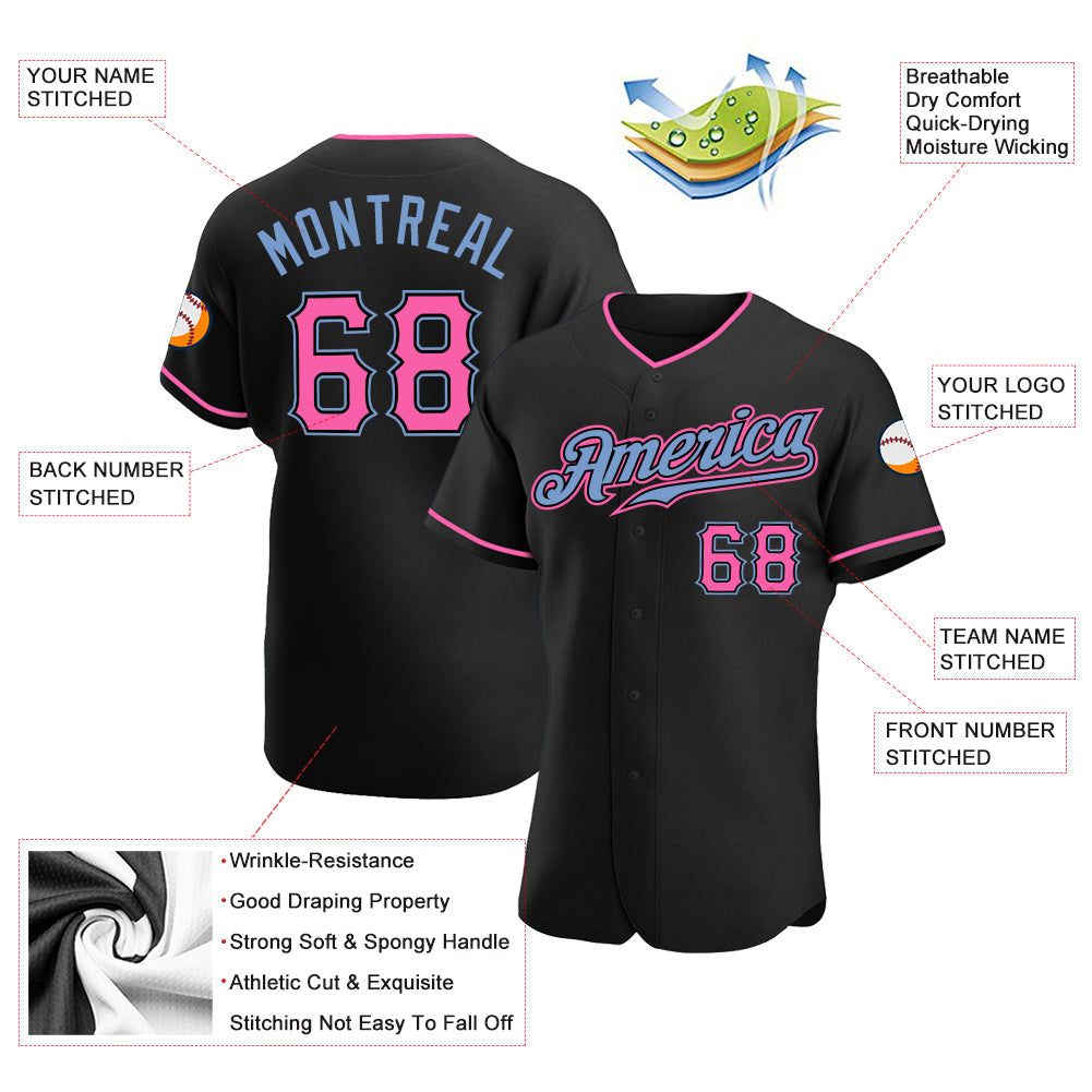 Custom Black Pink-Light Blue Authentic Baseball Jersey - Sky-Custom