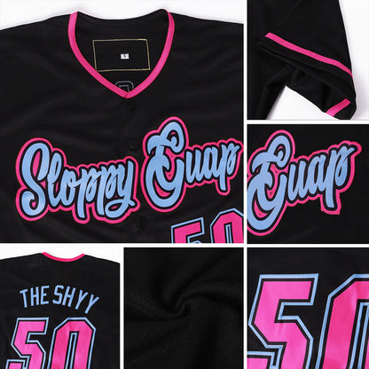 Custom Black Pink-Light Blue Authentic Baseball Jersey - Sky-Custom