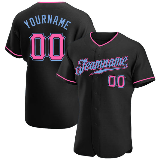 Custom Black Pink-Light Blue Authentic Baseball Jersey - Sky-Custom