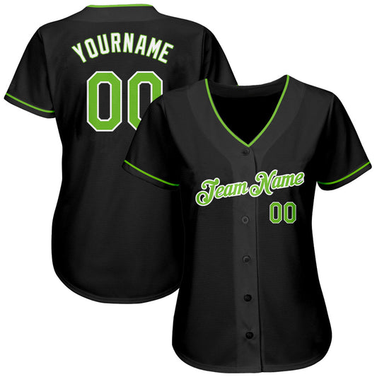 Custom Black Neon Green-White Authentic Baseball Jersey - Sky-Custom