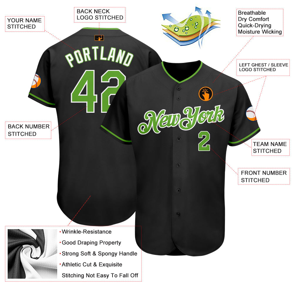 Custom Black Neon Green-White Authentic Baseball Jersey - Sky-Custom