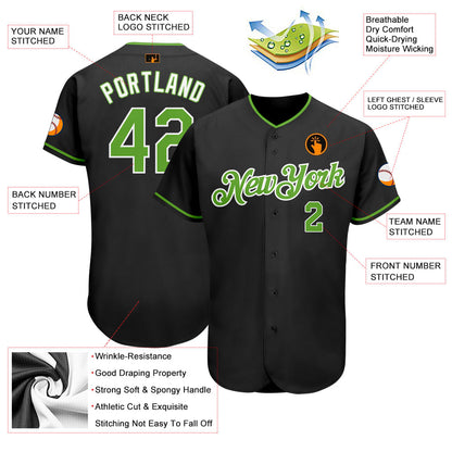 Custom Black Neon Green-White Authentic Baseball Jersey - Sky-Custom