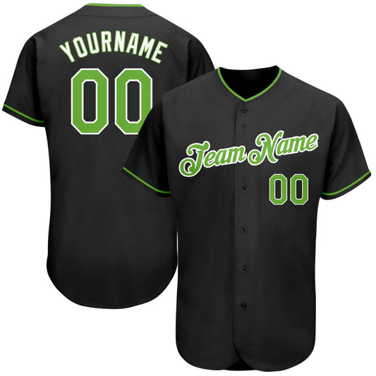 Custom Black Neon Green-White Authentic Baseball Jersey - Sky-Custom