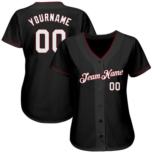 Custom Black White-Crimson Authentic Baseball Jersey - Sky-Custom