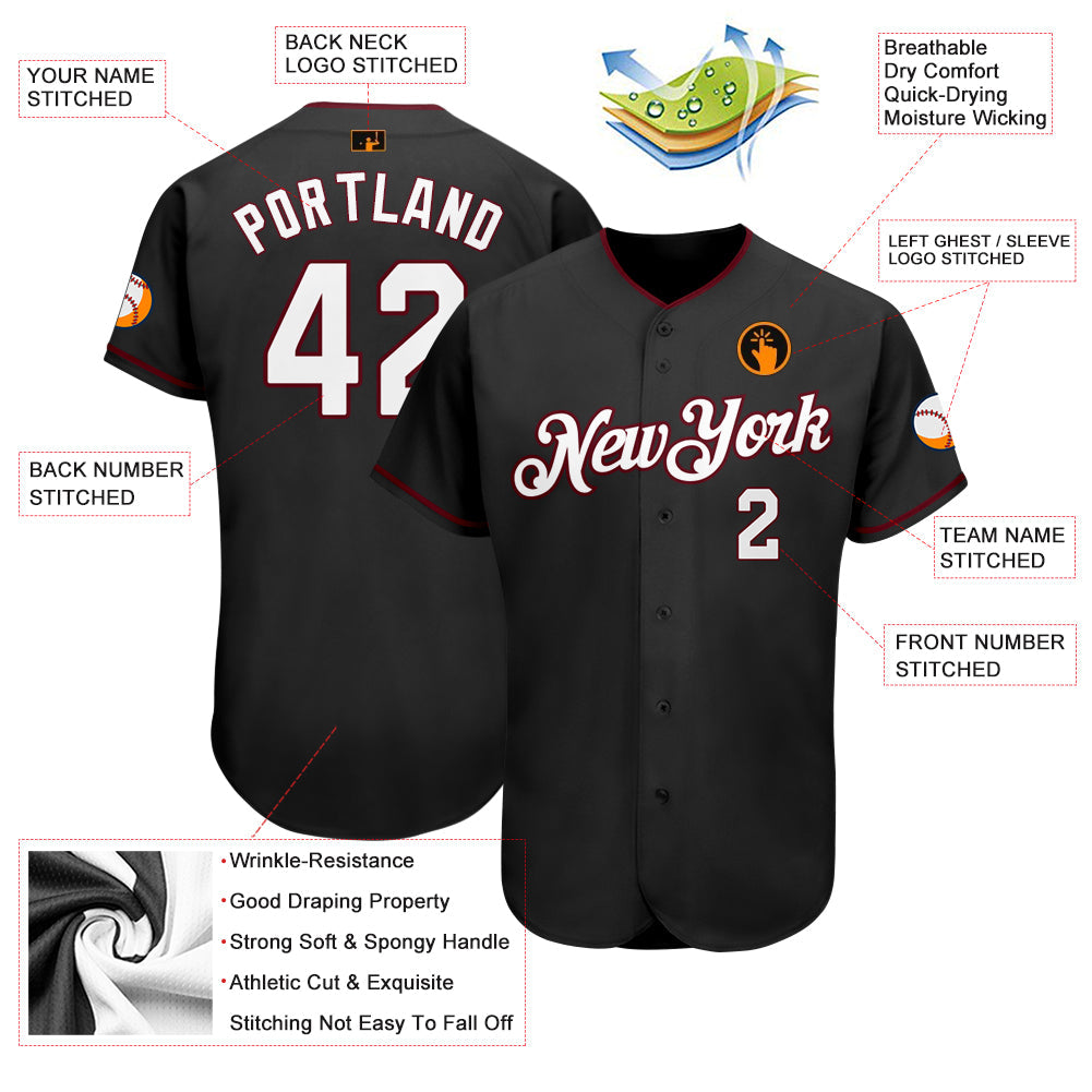 Custom Black White-Crimson Authentic Baseball Jersey - Sky-Custom