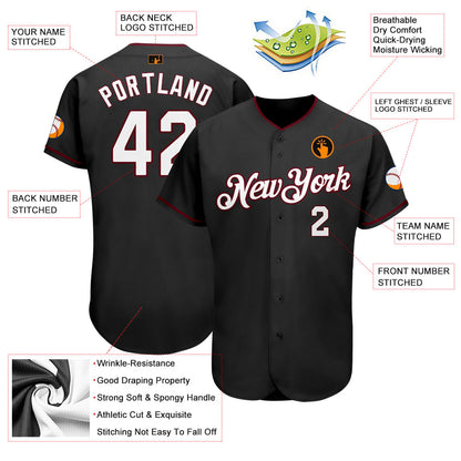 Custom Black White-Crimson Authentic Baseball Jersey - Sky-Custom