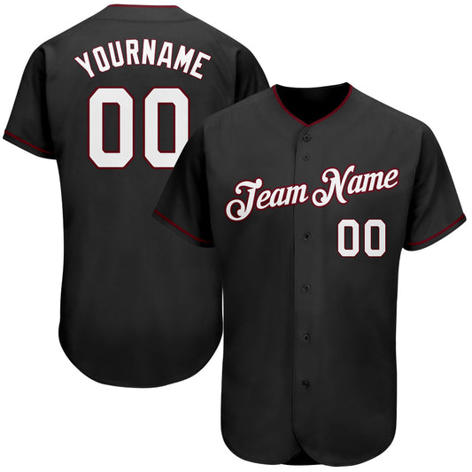 Custom Black White-Crimson Authentic Baseball Jersey - Sky-Custom