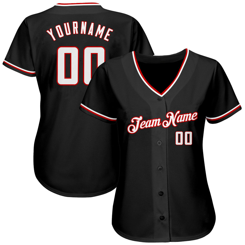 Custom Black White-Red Authentic Baseball Jersey - Sky-Custom